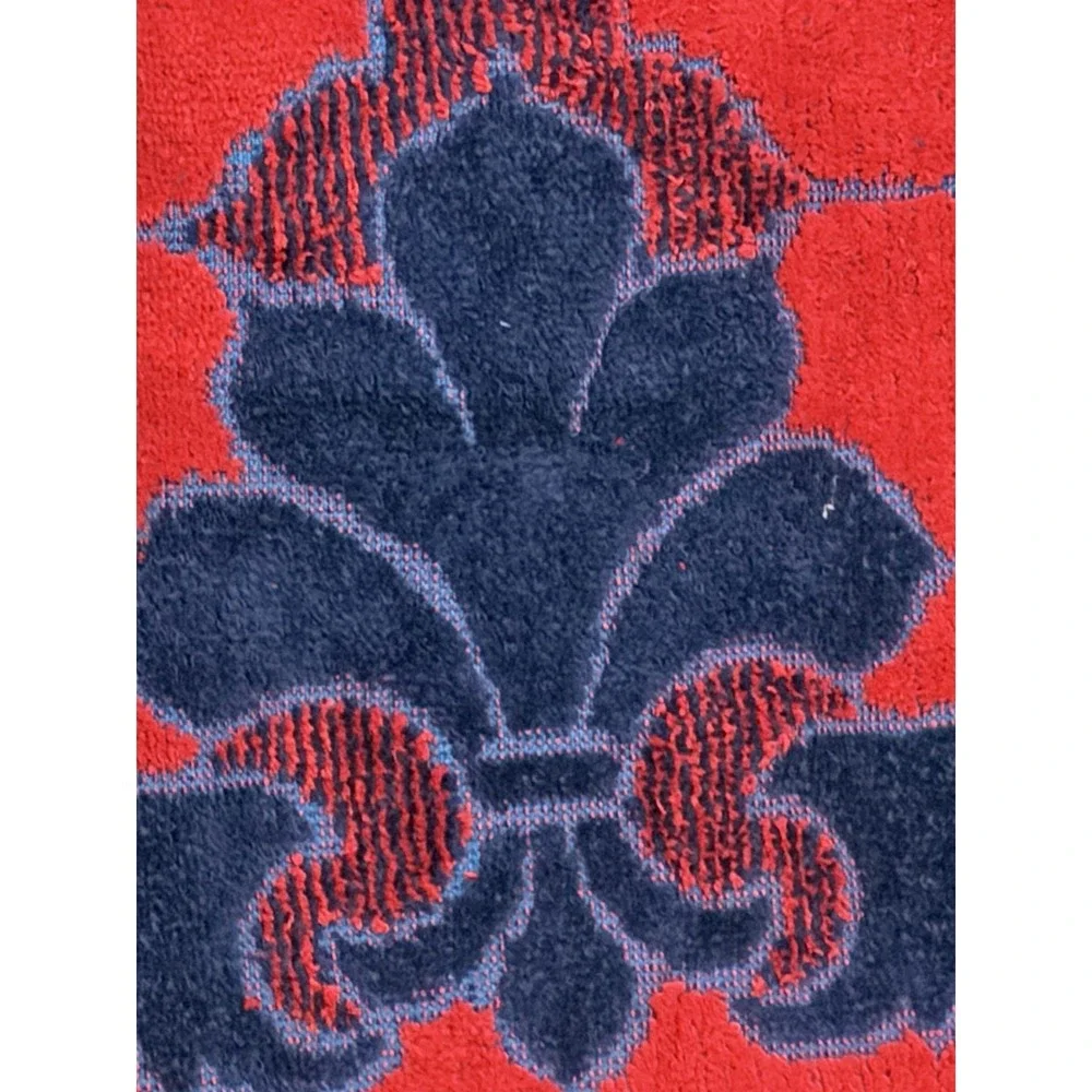 Fashion Manor 5pc Vtg Bath Towel/Washcloth/HandTowel Set/BlueRed/60s-70's/Fringe